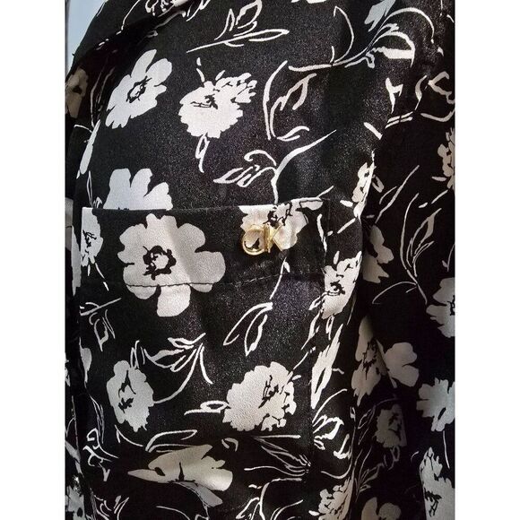 Calvin Klein Womens Black & White Floral Button-Up Blouse Long Sleeve Size M - Picture 4 of 10